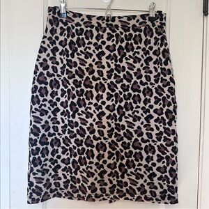 Maeve Leopard Print Pencil Skirt with Exposed Zip, Stretch, Neutral, Office